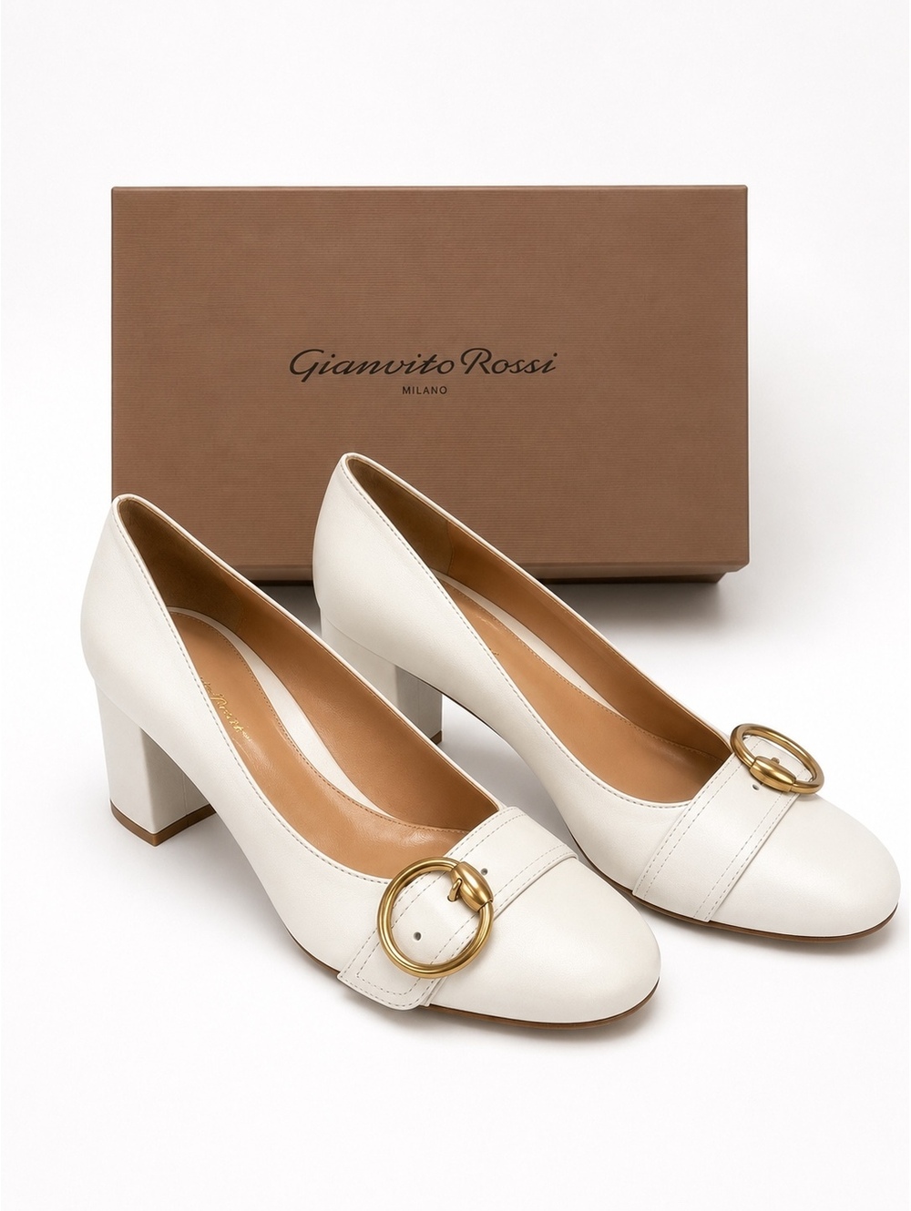 Gianvito Rossi Pamela 60 White Leather Block Heel Pumps EU 40 | NWB